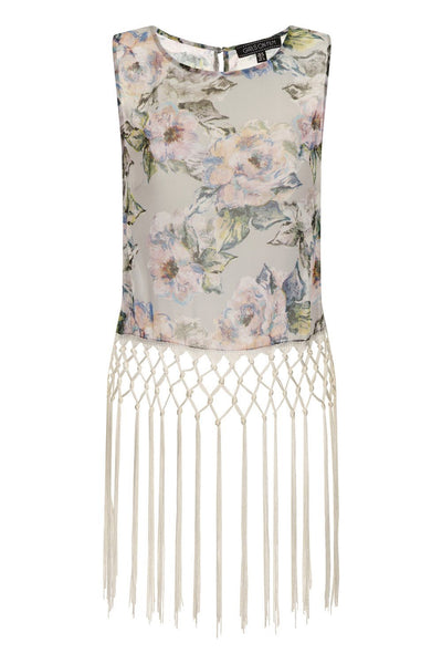 Girls On Film Grey Floral Fringe Top - Madisons and Co