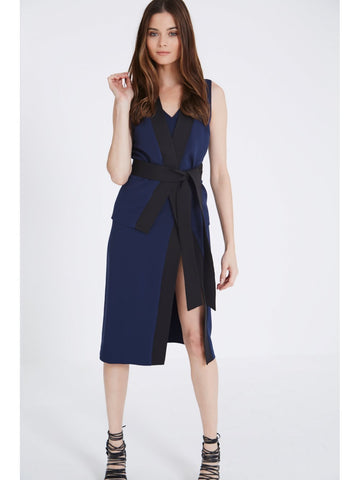 Lavish Alice Navy & Black Sash Tie Midi Dress - Madisons and Co