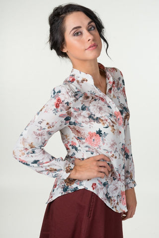 Lily J Floral Cream Blouse - Madisons and Co