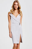 Paper Dolls Grey Wrap Over V Neck Dress - Madisons and Co