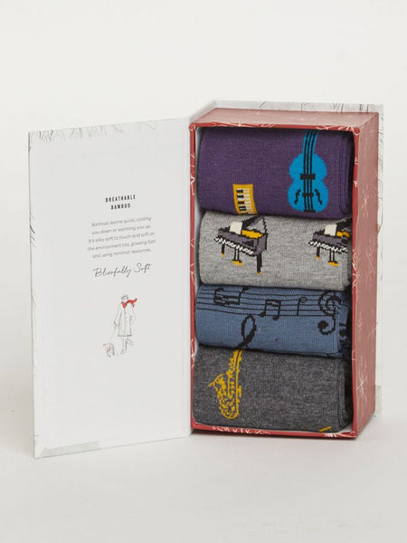 Thought Mens Pack of 4 Melody Music Boxed Socks - Madisons and Co