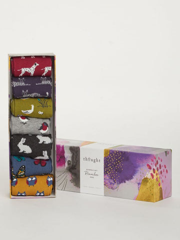 Thought Womens Pack of 7 Pairs Fauna Boxed Socks - Madisons and Co