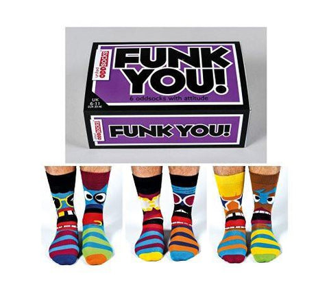 United Oddsocks Mens Funk You 6 Odd Socks Gift Set Size 6 - 11 UK - Madisons and Co